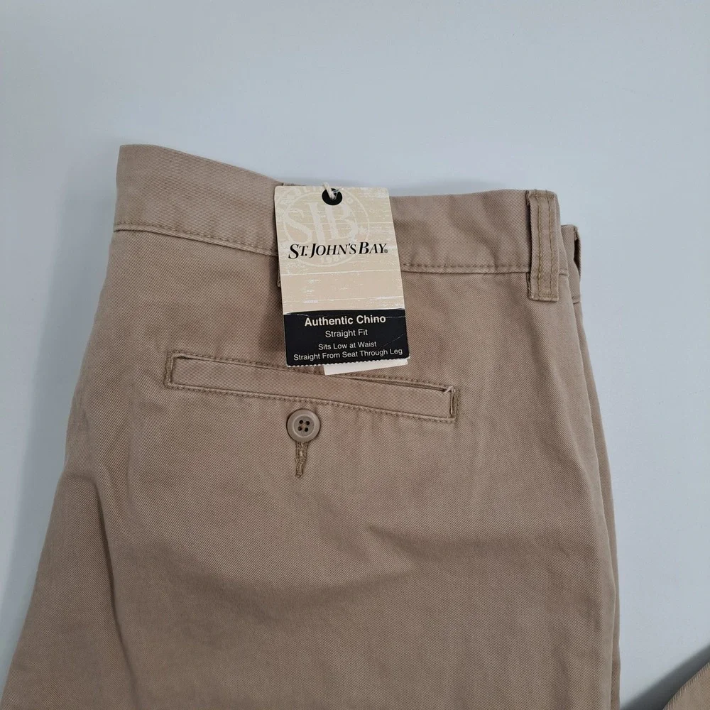 St. John's Bay Authentic Chino Pants Mens 38x32 Cotton Tan Solid Straight Fit